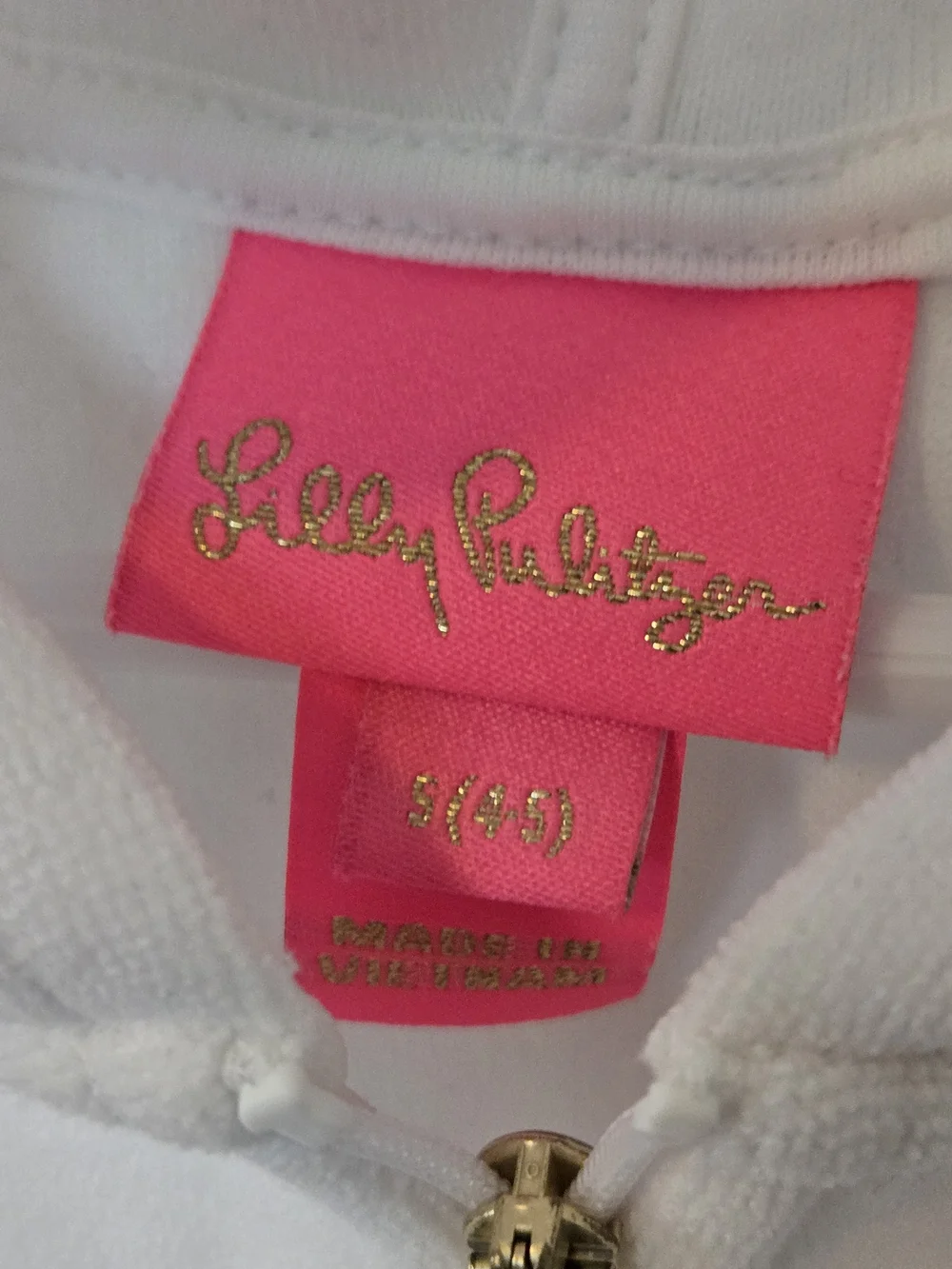 Lilly Pulitzer Kids White Hooded Zip Dress Terry Swim Cover Up Size S
